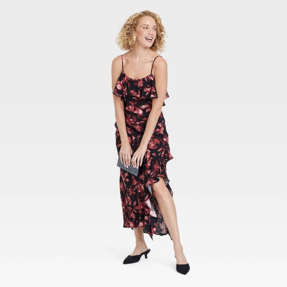 A New Day - Women's Cold Shoulder Midi Dress - A New Day Black Black/Red - Picture 3 of 3
